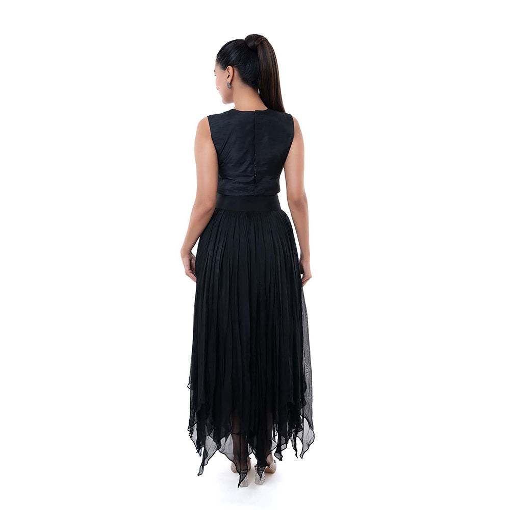SAYAANIKA Black Ebanos Skirt with Stitched Blouse (Set of 2)