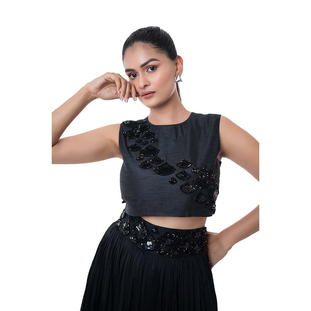 SAYAANIKA Black Ebanos Skirt with Stitched Blouse (Set of 2)