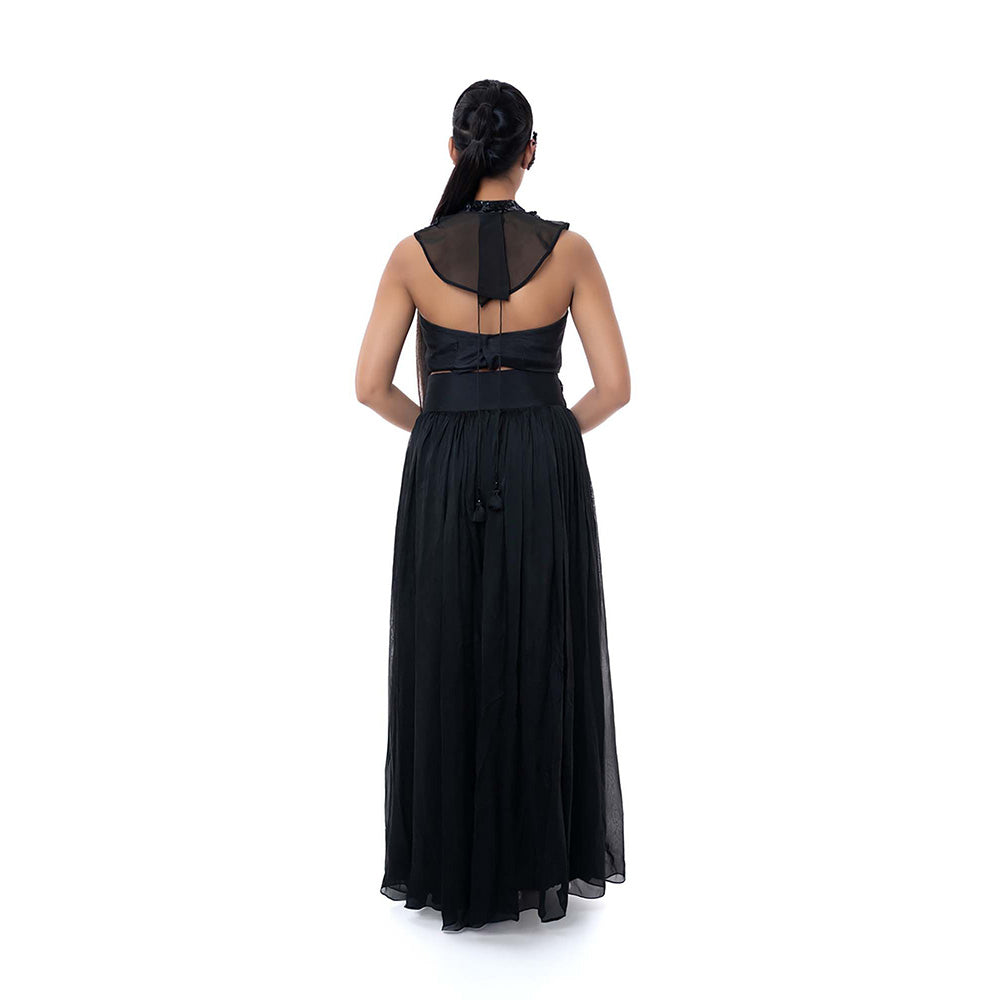 SAYAANIKA Black Noche Bustier with Neck Collar and Palazzo (Set of 3)