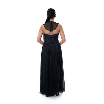 SAYAANIKA Black Noche Bustier with Neck Collar and Palazzo (Set of 3)