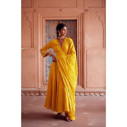 Seema Anand Farisha Angarkha with Churidar and Dupatta (Set of 3)