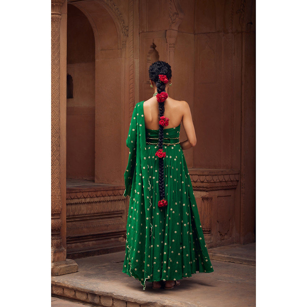 Seema Anand Inara Halter Anarkali with Churidar and Dupatta (Set of 3)