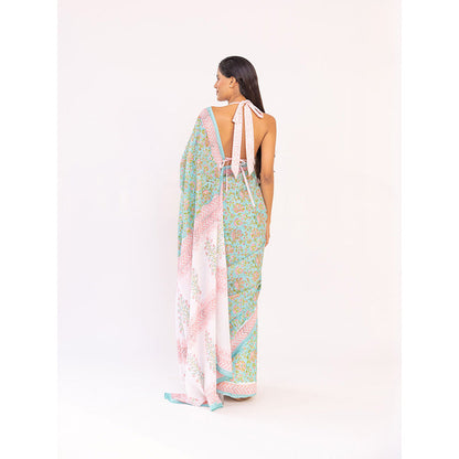 SHAAKHA Green Floral Saree with Unstitched Blouse