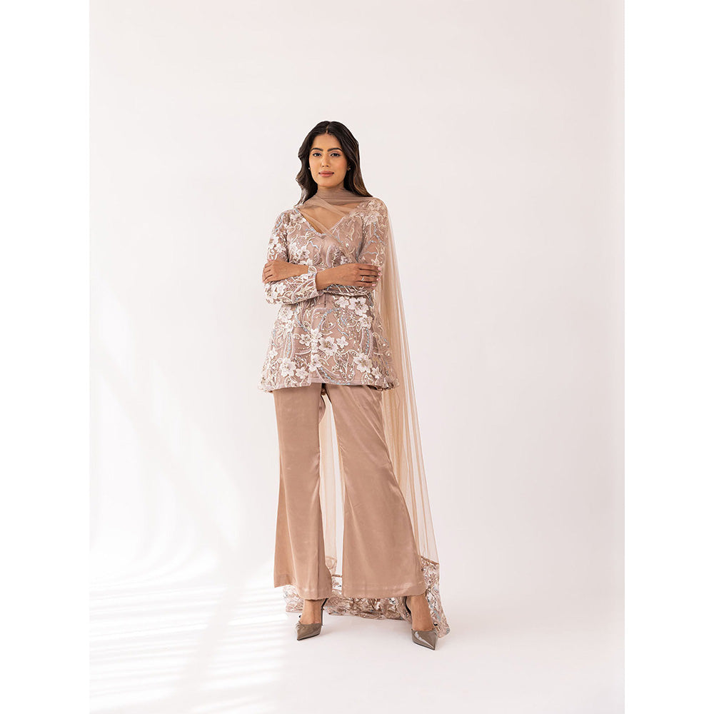 SHAAKHA Bronze Embroidered Sequined Full Sleeves V-Neck Kurta With Pant & Dupatta (Set of 3)