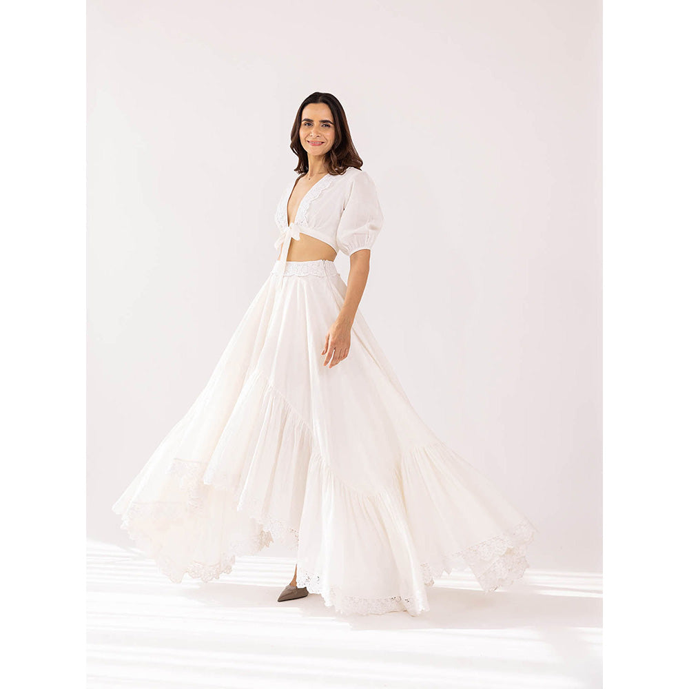 SHAAKHA White Kaeya Crop Top with Asymmetrical Skirt (Set of 2)