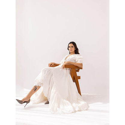 SHAAKHA White Kaeya Crop Top with Asymmetrical Skirt (Set of 2)