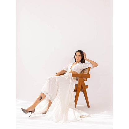 SHAAKHA White Kaeya Crop Top with Asymmetrical Skirt (Set of 2)