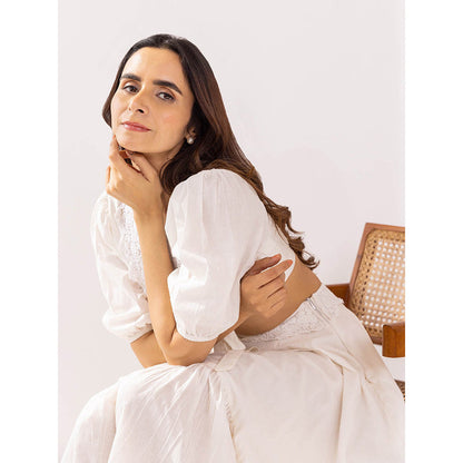 SHAAKHA White Kaeya Crop Top with Asymmetrical Skirt (Set of 2)