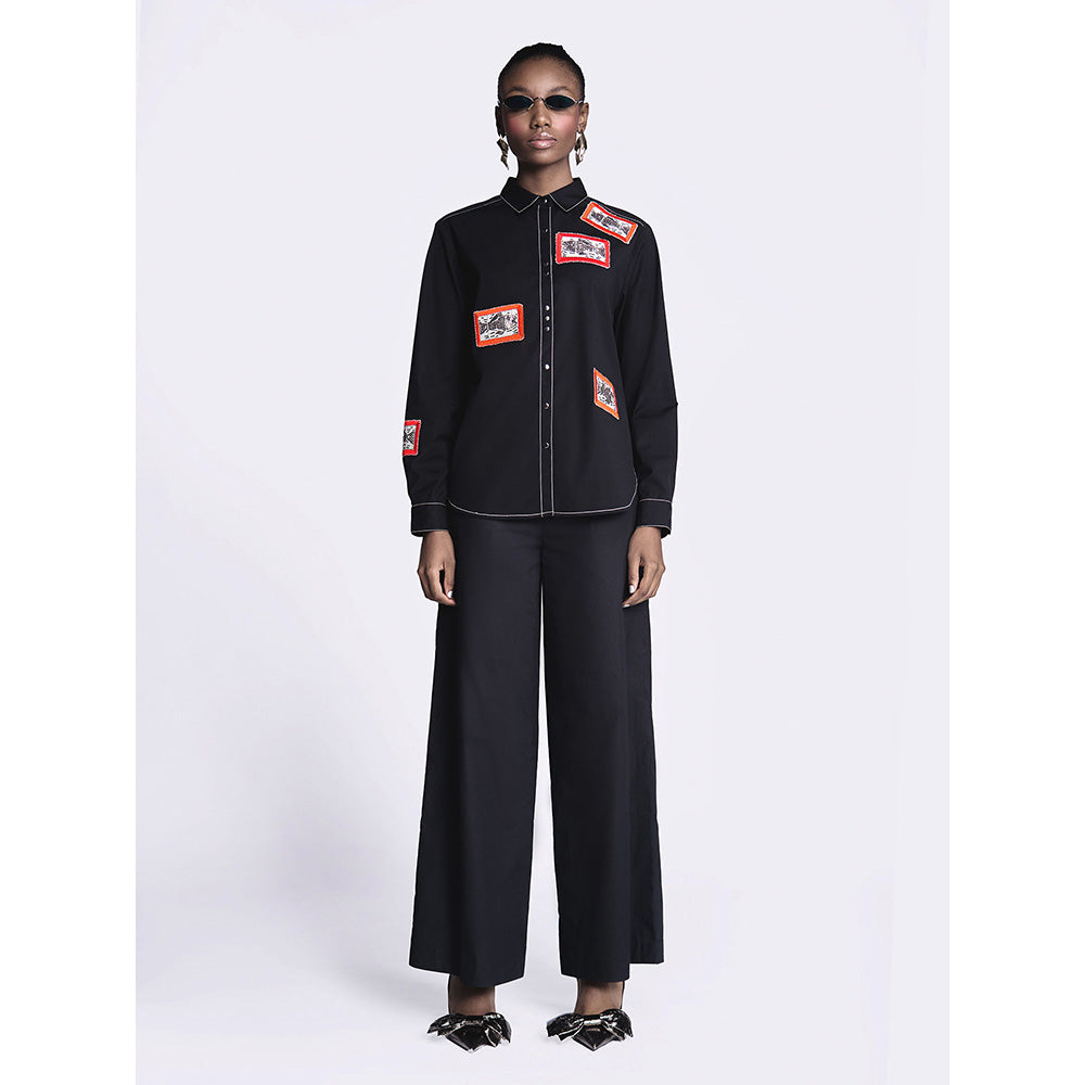 Shahin Mannan Fish Patch High Low Shirt With Flared Pant (Set of 2)