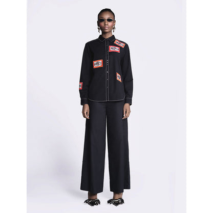 Shahin Mannan Fish Patch High Low Shirt With Flared Pant (Set of 2)