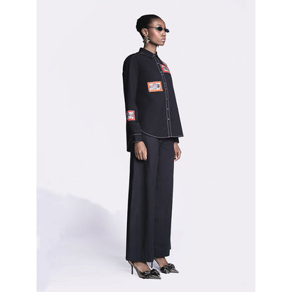 Shahin Mannan Fish Patch High Low Shirt With Flared Pant (Set of 2)