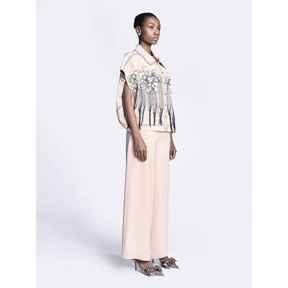 Shahin Mannan Abstract Roses Oversized Shirt Jacket With Flared Pant (Set of 2)