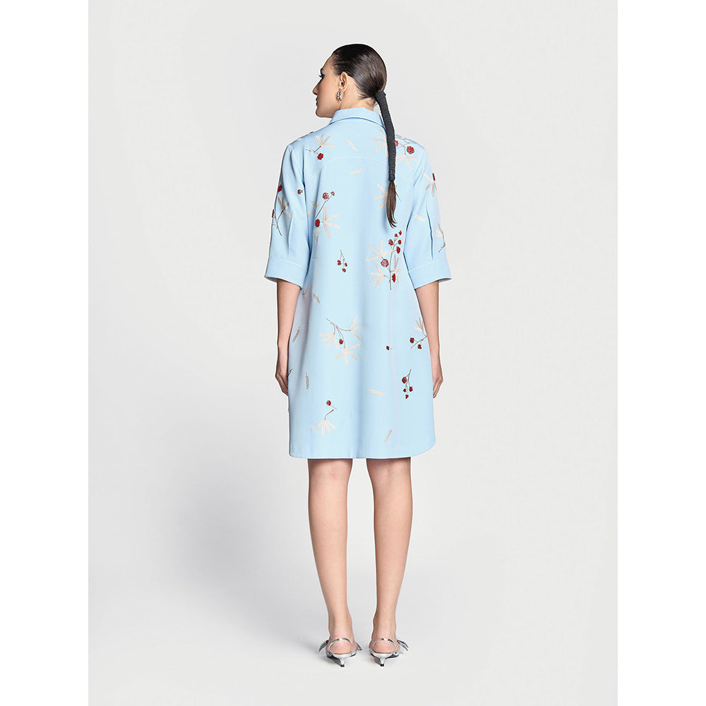 Shahin Mannan Broken Branches A-Line Shirt Blue Dress