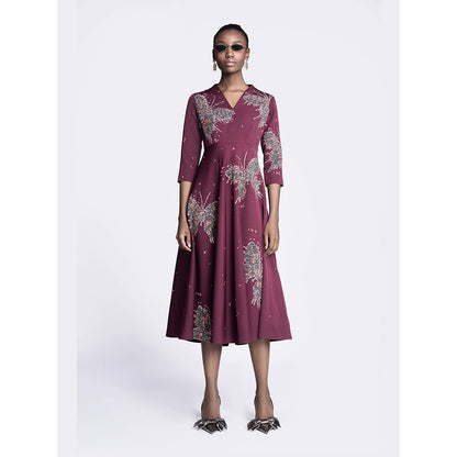 Shahin Mannan Butterfly Splashes Circular Midi Dress