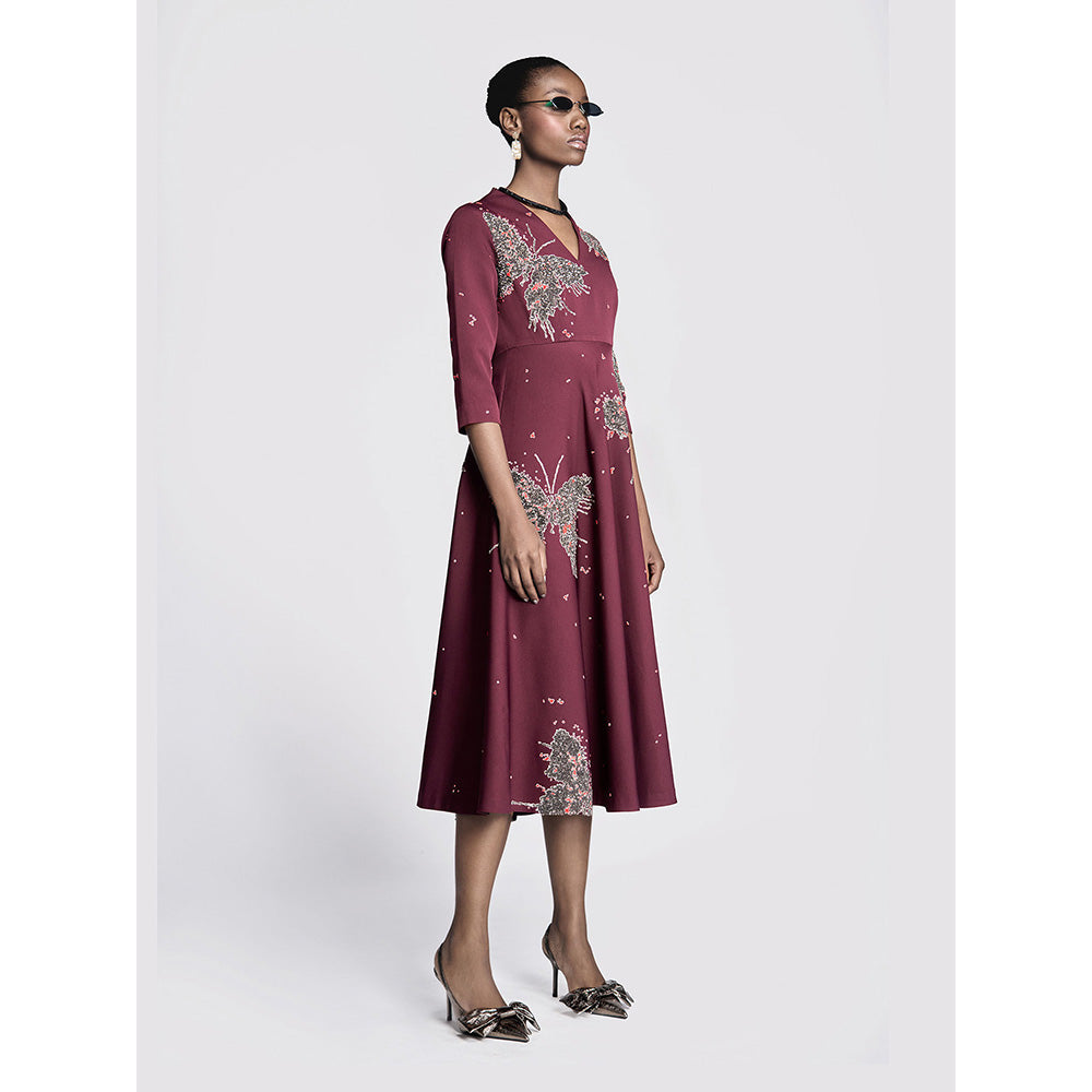 Shahin Mannan Butterfly Splashes Circular Midi Dress