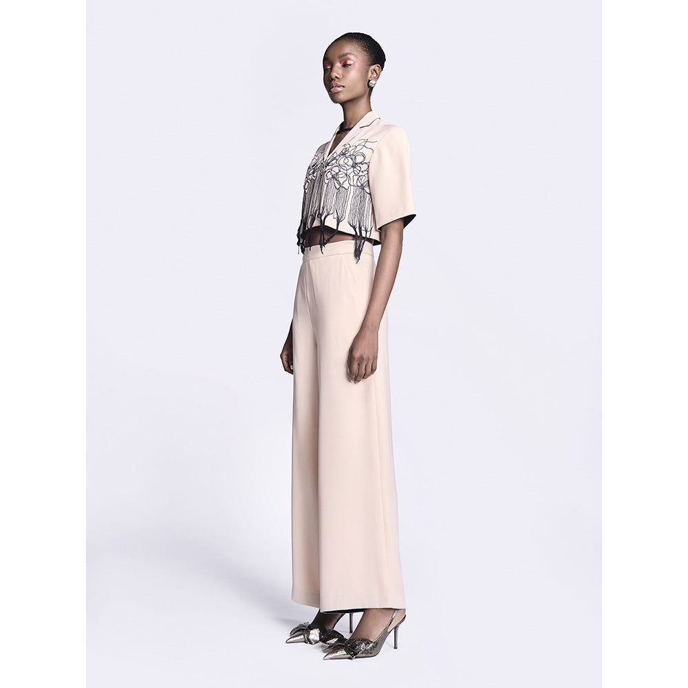 Shahin Mannan Abstract Roses Cropped Shirt With Flared Pant (Set of 2)