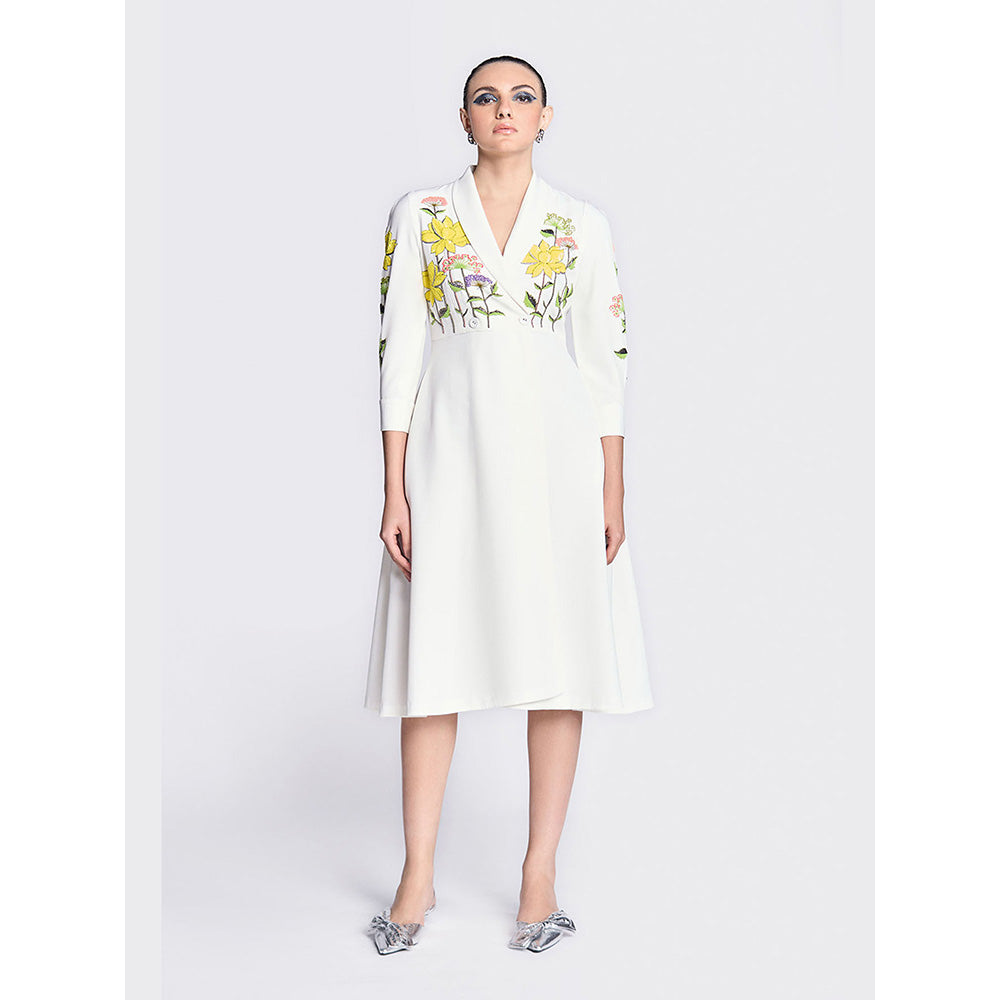 Shahin Mannan Colourful Lotus Wrap White Dress