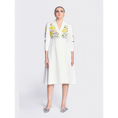Shahin Mannan Colourful Lotus Wrap White Dress