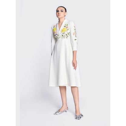 Shahin Mannan Colourful Lotus Wrap White Dress