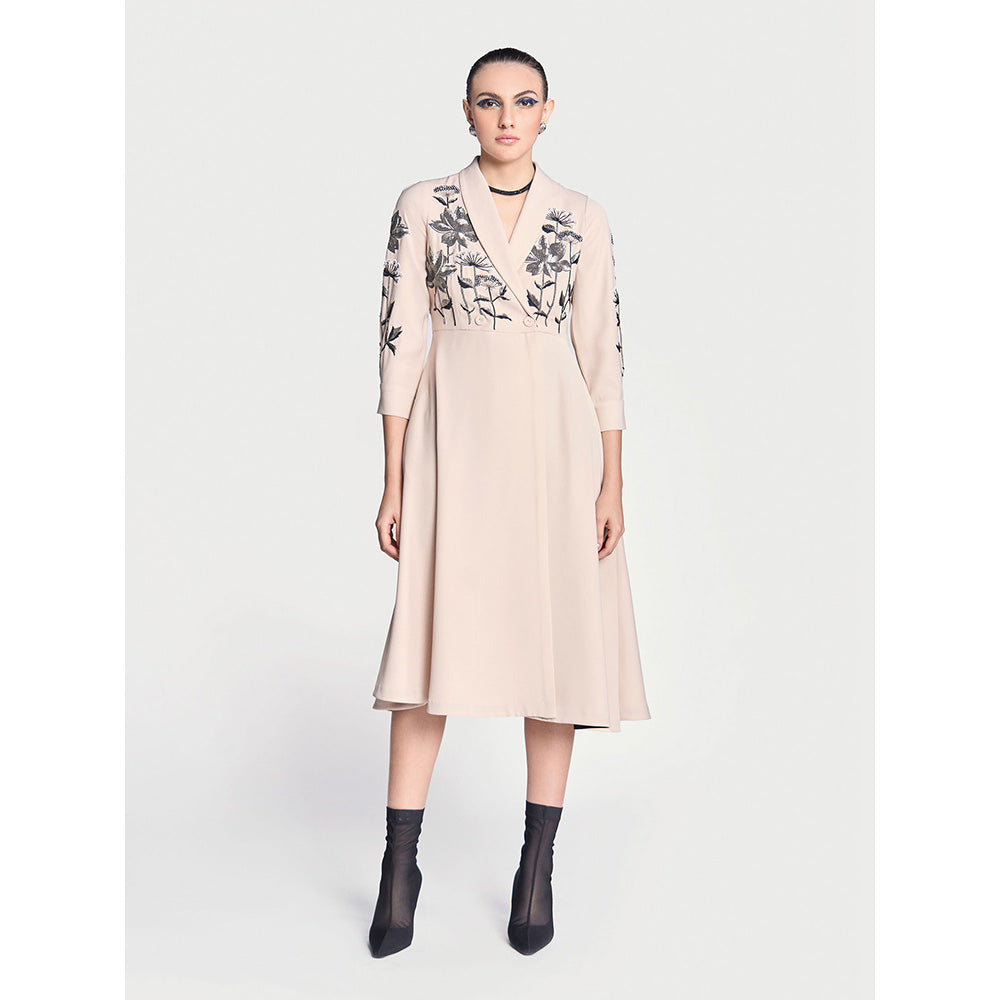 Shahin Mannan Metallic Lotus Wrap Beige Dress