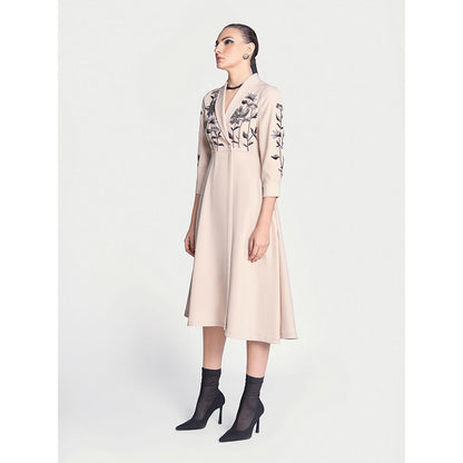 Shahin Mannan Metallic Lotus Wrap Beige Dress