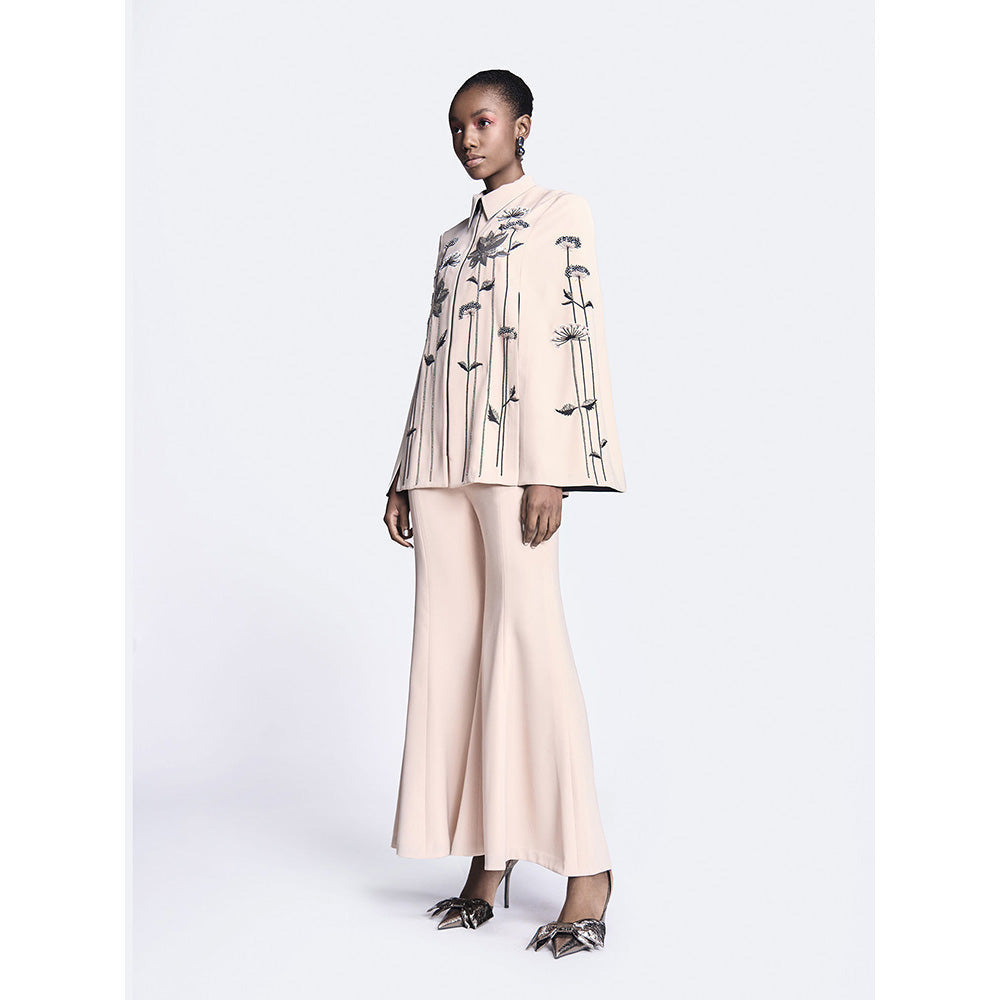 Shahin Mannan Metallic Lotus Cape With Bell Bottom Pant (Set of 2)