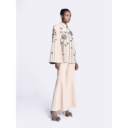 Shahin Mannan Metallic Lotus Cape With Bell Bottom Pant (Set of 2)
