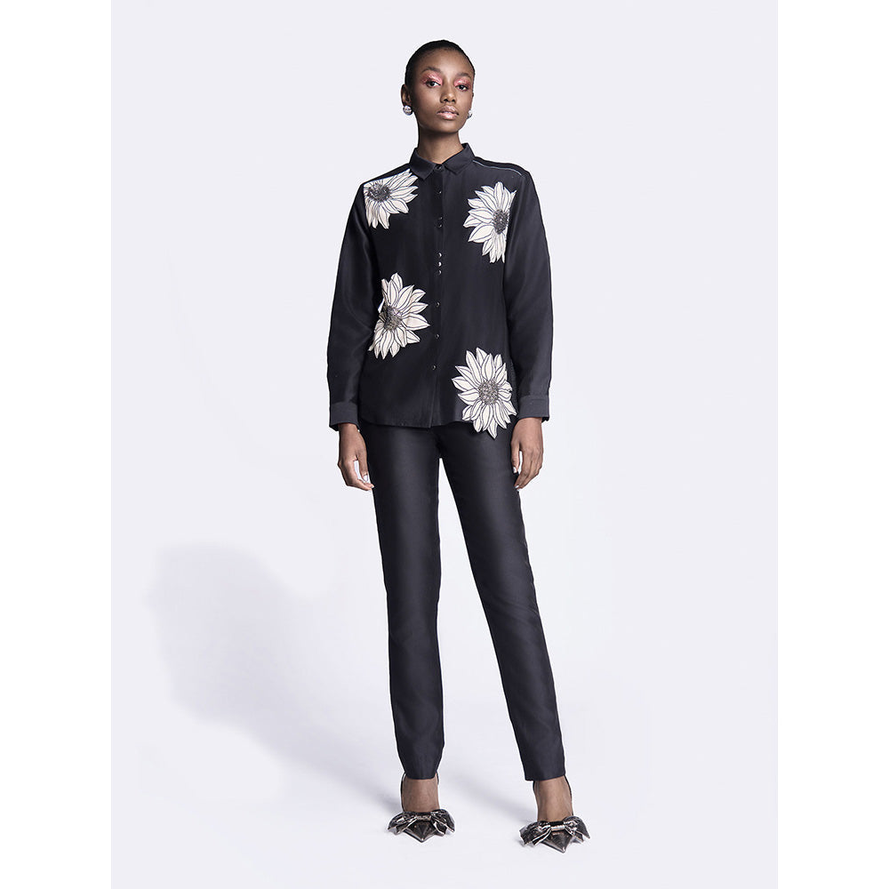 Shahin Mannan Sunflower Applique High Low Shirt With Narrow Pant (Set of 2)