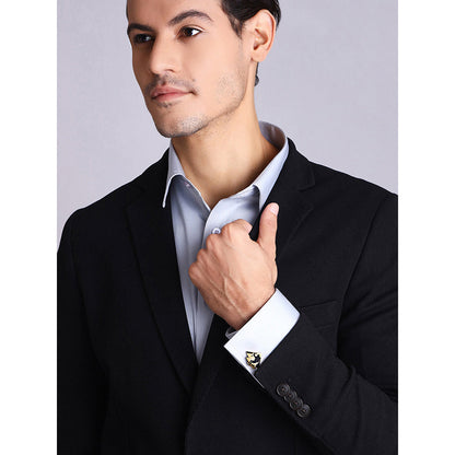 Shaze Gold Black Enamelled Rhodium-Plated 2 Pyramid Geometric Cufflinks