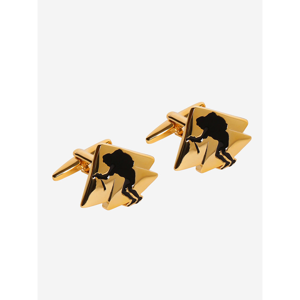 Shaze Gold Black Enamelled Rhodium-Plated 2 Pyramid Geometric Cufflinks
