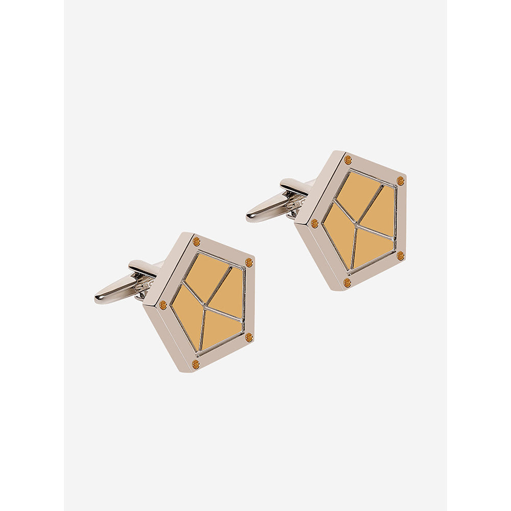 Shaze Gold And Silver Rhodium-Plated Shield Geometric Cufflinks