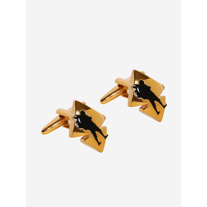 Shaze Gold Black Enamelled Rhodium-Plated Kite Geometric Cufflinks