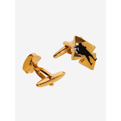 Shaze Gold Black Enamelled Rhodium-Plated Kite Geometric Cufflinks
