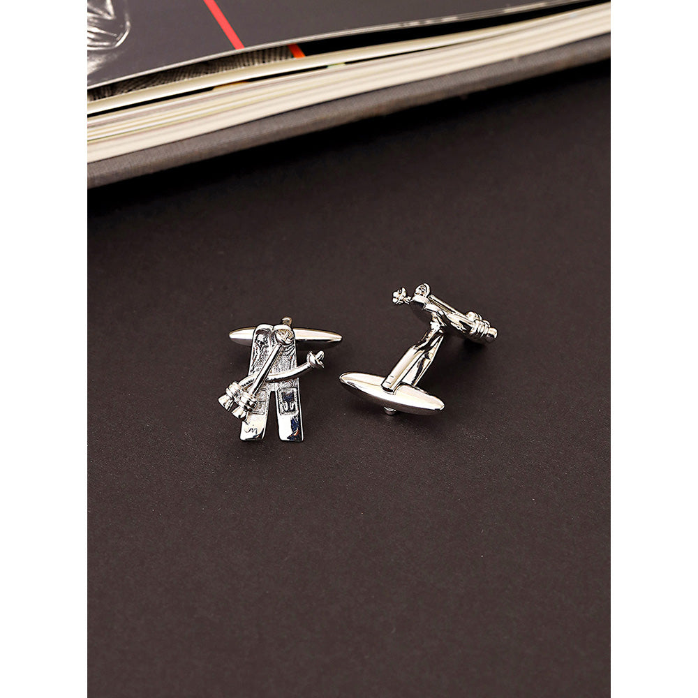 Shaze Silver Rhodium-Plated Abstract Cufflinks