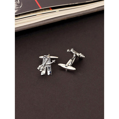Shaze Silver Rhodium-Plated Abstract Cufflinks