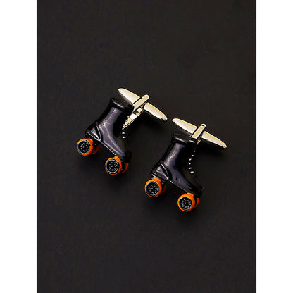 Shaze Silver Black And Orange Enamelled Rhodium-Plated Skater Cufflinks