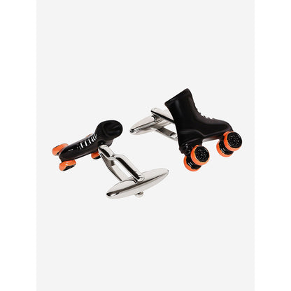 Shaze Silver Black And Orange Enamelled Rhodium-Plated Skater Cufflinks