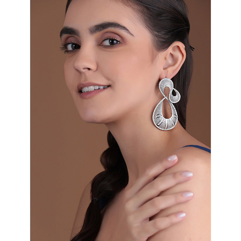 Shaze Silver Rhodium-Plated Cubic Zirconia Snail Drop Earrings for Women