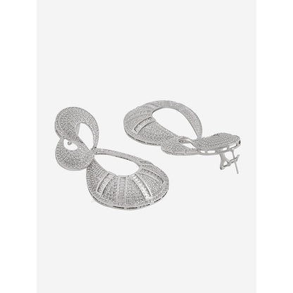 Shaze Silver Rhodium-Plated Cubic Zirconia Snail Drop Earrings for Women