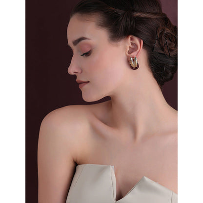 Shaze Gold Rhodium-Plated Cubic Zirconia Pinion Stud Earrings for Women