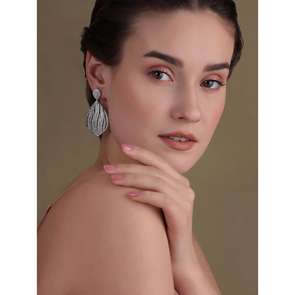 Shaze Silver Rhodium-Plated Cubic Zirconia Atlas Drop Earrings for Women