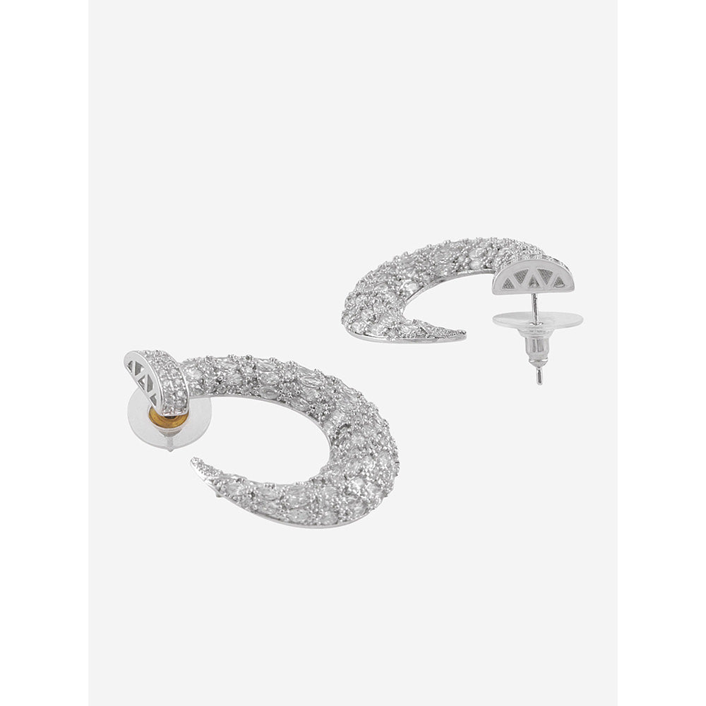 Shaze Silver Rhodium-Plated Cubic Zirconia Nailed Hoop Earrings for Women