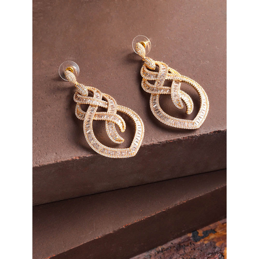 Shaze Gold Rhodium-Plated Cubic Zirconia Celtic Drop Earrings for Women