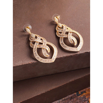 Shaze Gold Rhodium-Plated Cubic Zirconia Celtic Drop Earrings for Women