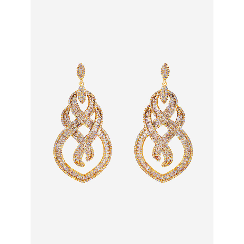 Shaze Gold Rhodium-Plated Cubic Zirconia Celtic Drop Earrings for Women