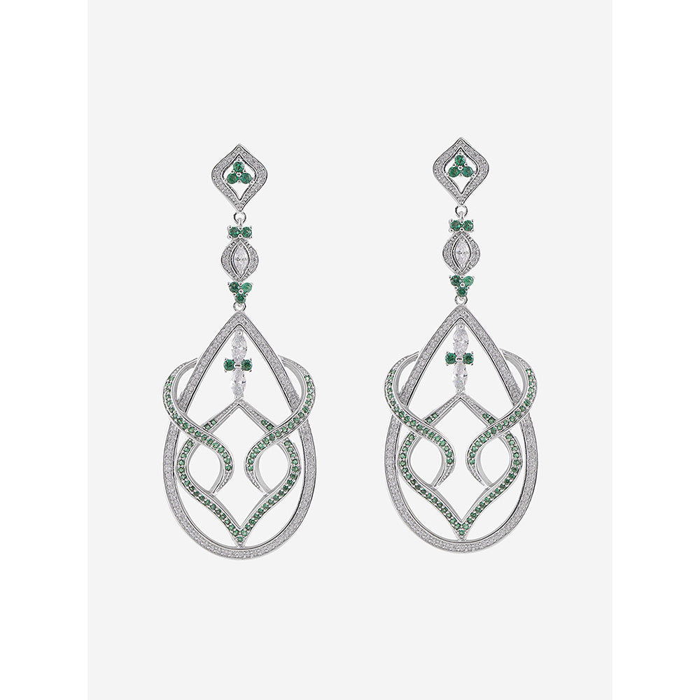 Shaze Silver Rhodium-Plated Cubic Zirconia Twisted Drop Earrings for Women