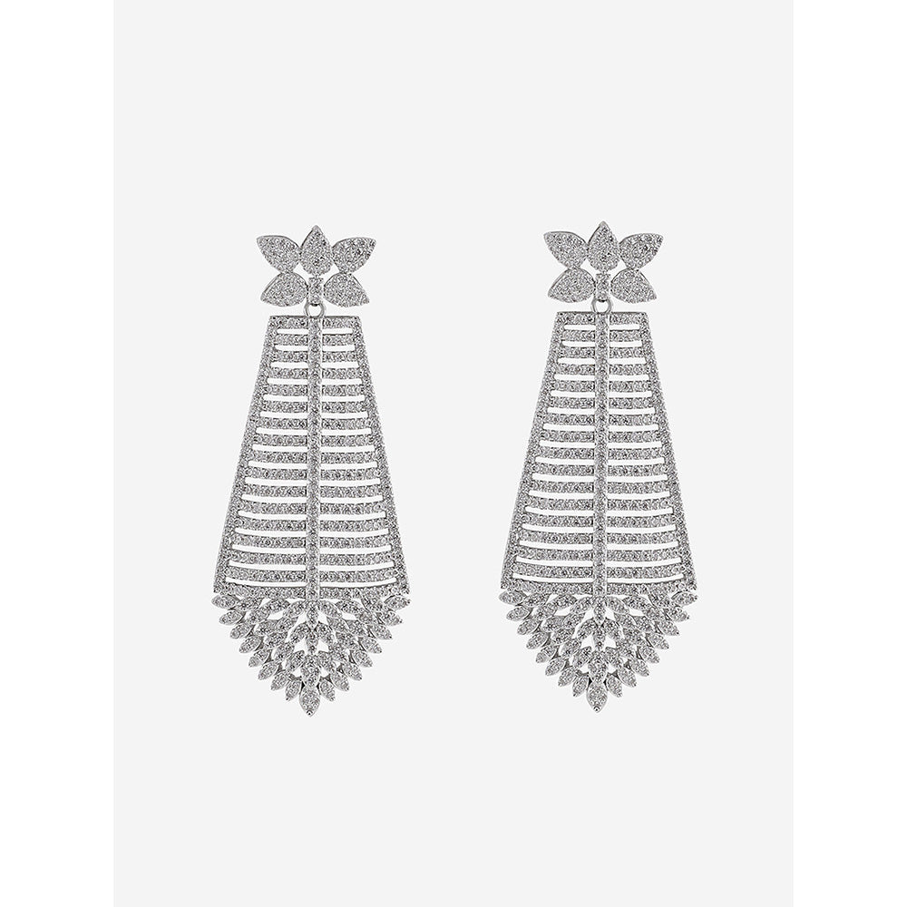 Shaze Silver Rhodium-Plated Cubic Zirconia Pyramid Drop Earrings for Women