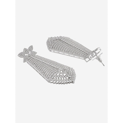 Shaze Silver Rhodium-Plated Cubic Zirconia Pyramid Drop Earrings for Women