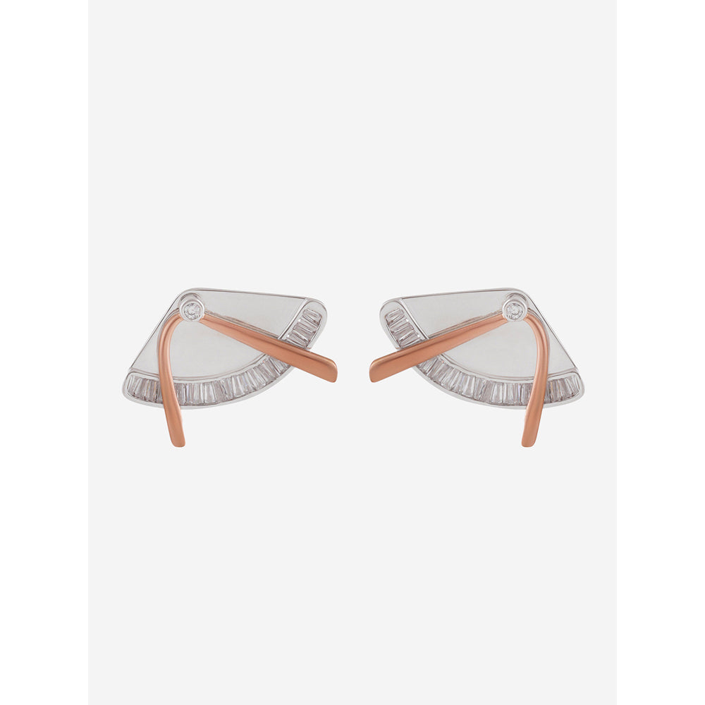 Shaze Silver Rhodium-Plated Cubic Zirconia Coeval Stud Earrings for Women