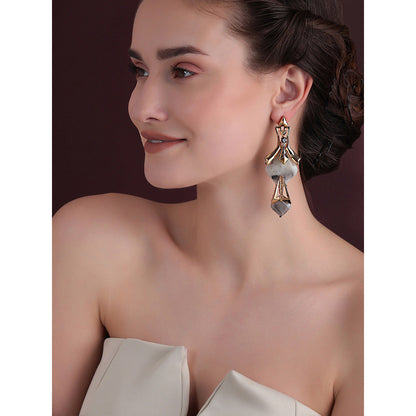 Shaze Gold Rhodium-Plated Cubic Zirconia Cantilever Drop Earrings for Women